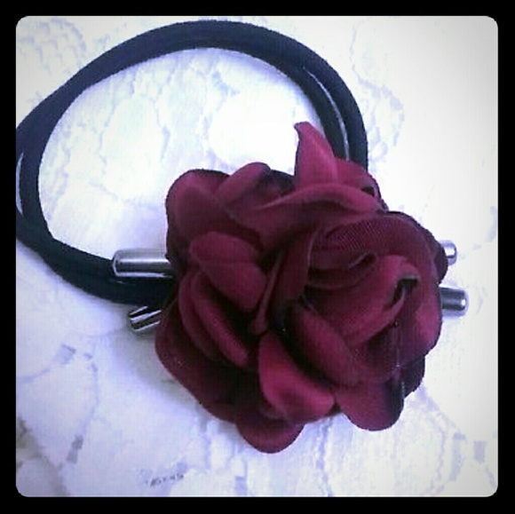 3/$20 Deep Red Rose Hair Tie - Picture 2 of 4